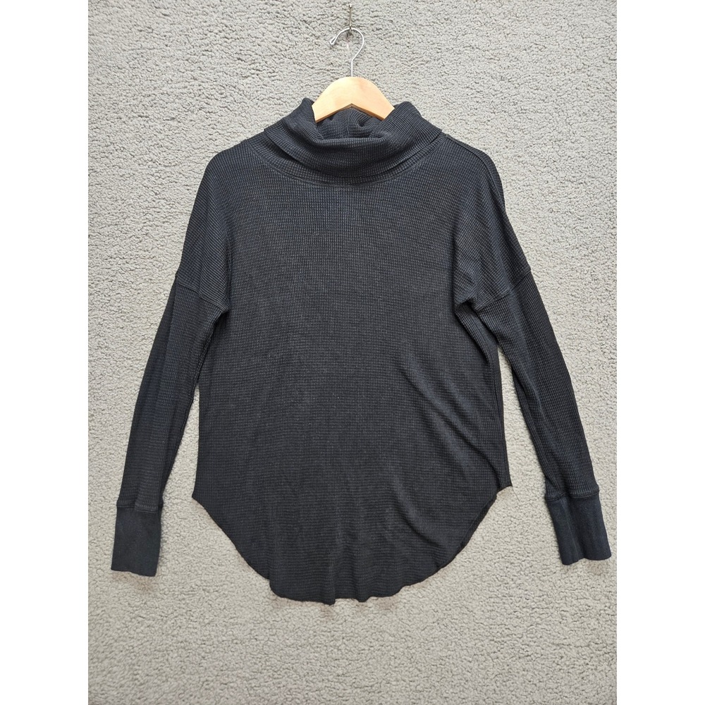 The Group Babaton Waffle Knit Turtleneck S Black Curved Hem Cowl Neck Pullover